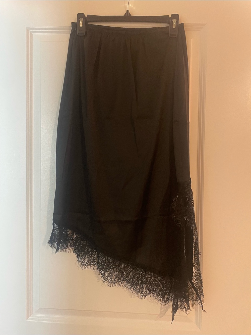 Black Lace Hem Asymmetric Midi Skirt